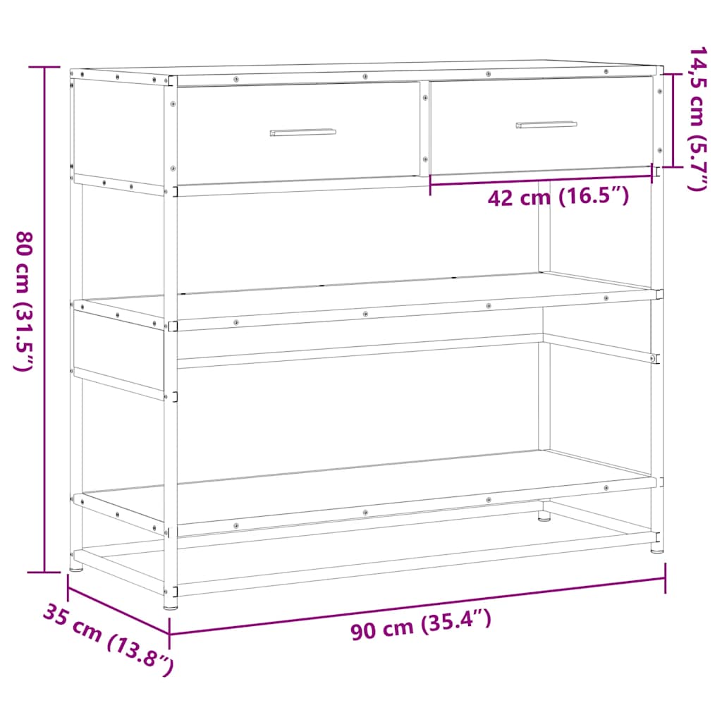 Tavolino Consolle Nero 90x35x80 cm in Legno Multistrato - homemem39