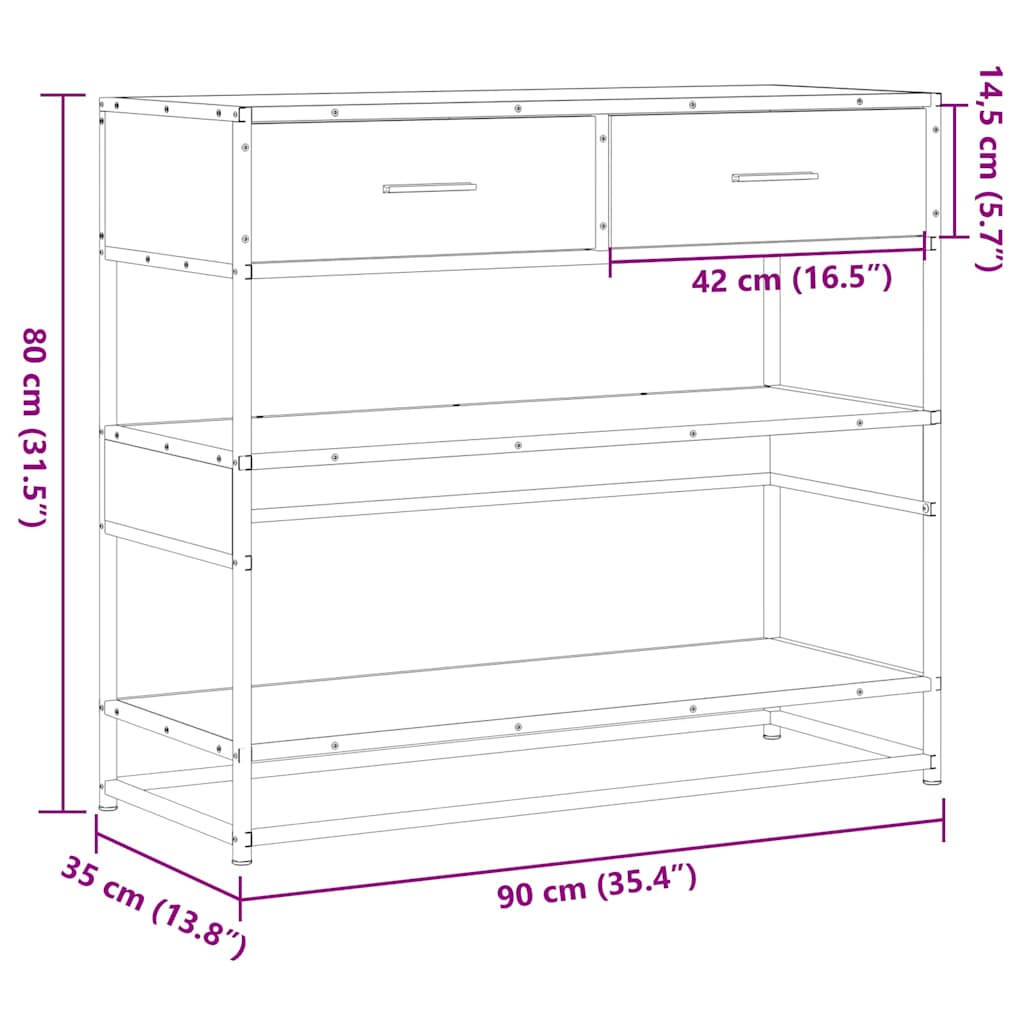 Tavolo Consolle Rovere Sonoma 90x35x80 cm in Legno Multistrato - homemem39