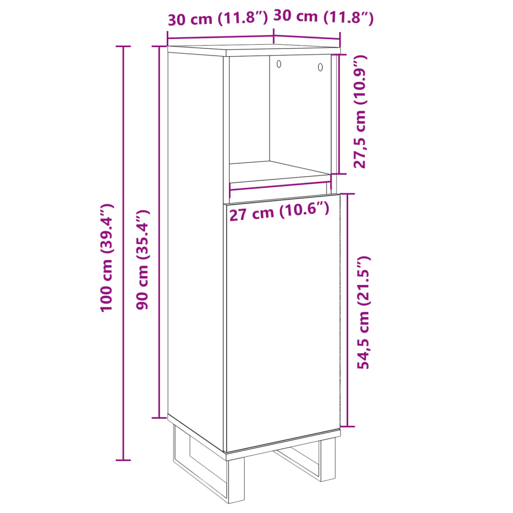 Armadietto da Bagno Rovere Sonoma 30x30x100cm Legno Multistrato - homemem39