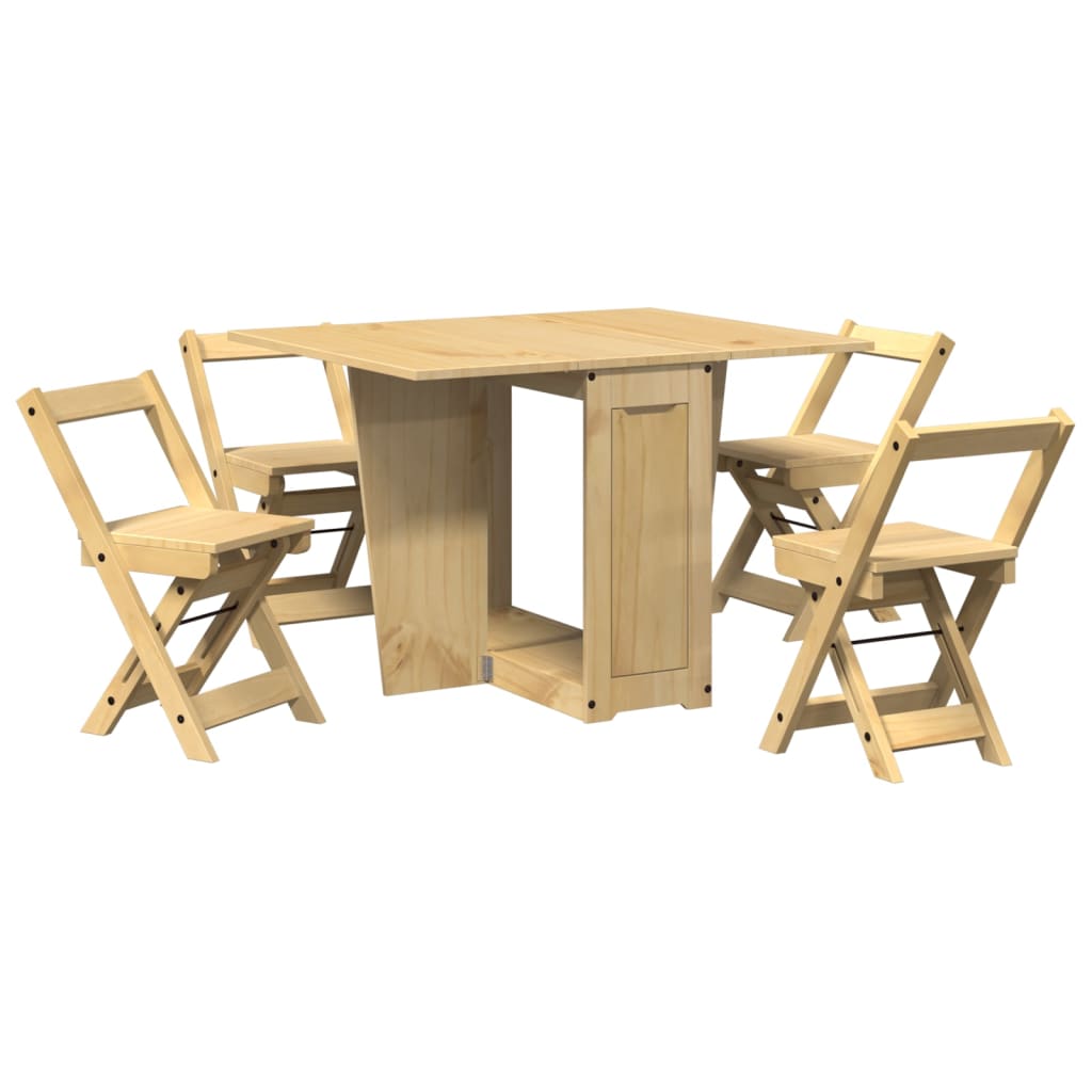 Set da Pranzo 5 pz Corona Pieghevole Marrone Cera in Pino - homemem39