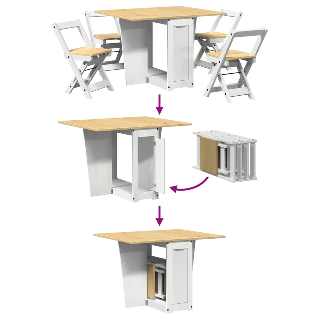 Set da Pranzo 5 pz Corona Pieghevole Bianco in Legno di Pino - homemem39