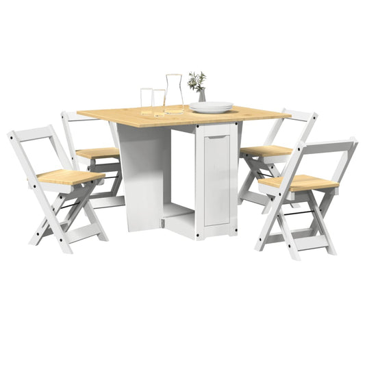 Set da Pranzo 5 pz Corona Pieghevole Bianco in Legno di Pino - homemem39