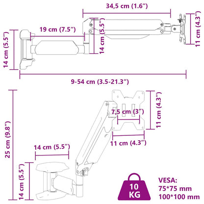 Supporto da Parete Monitor Schermo Max 27 Pollici Molla a Gas