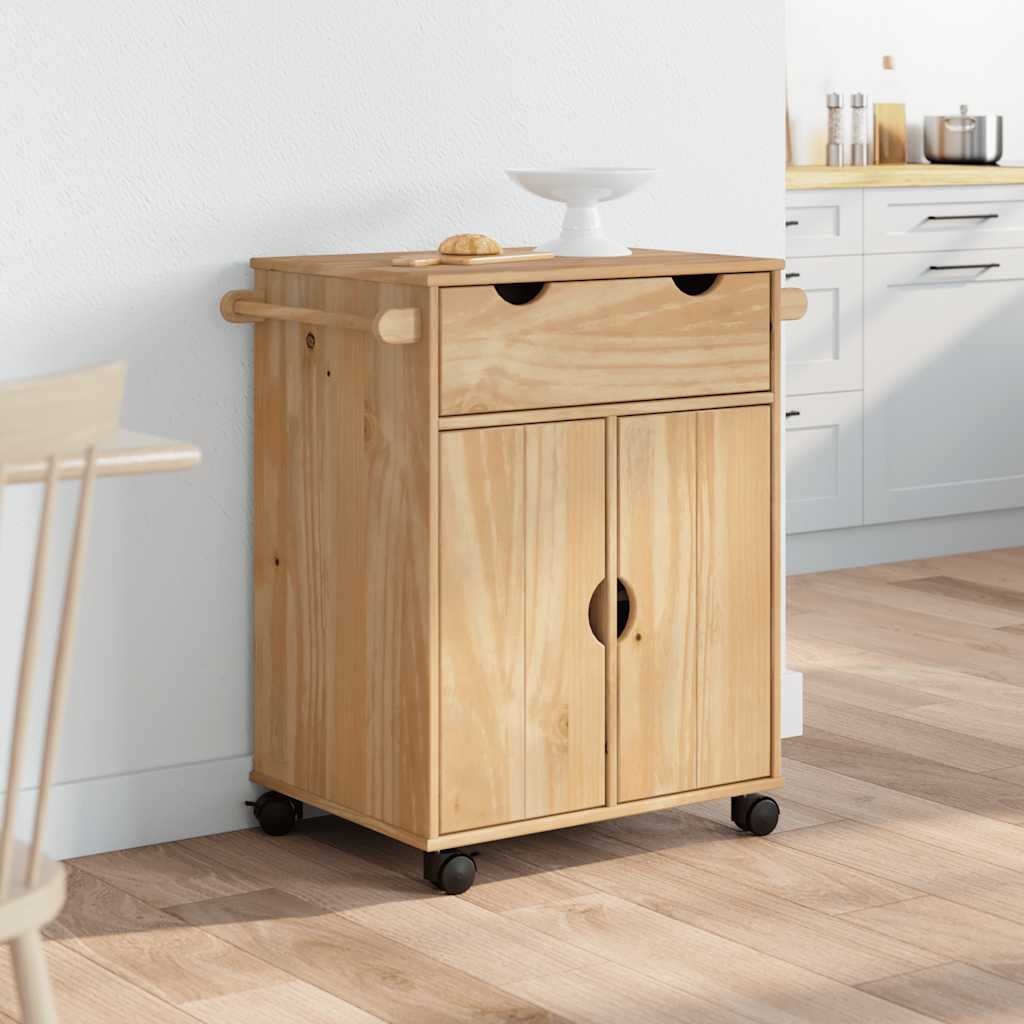 Carrello da Cucina OTTA 59x45x80 cm in Legno Massello di Pino