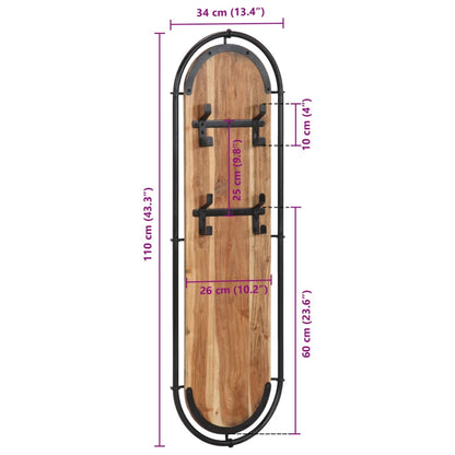 Appendiabiti da Parete con 4 Ganci 2pz Legno Massello Acacia