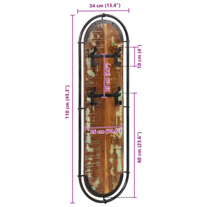 Appendiabiti da Parete con 4 Ganci 2pz Legno Massello Recupero