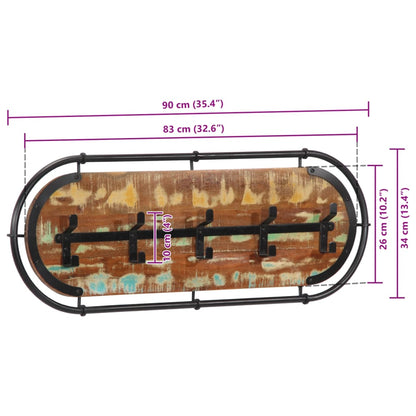 Appendiabiti da Parete con 5 Ganci in Legno Massello Recupero