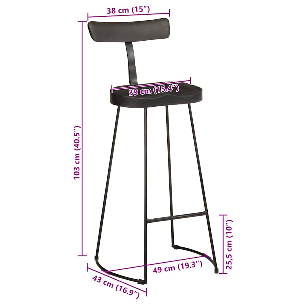 Sgabelli da Bar 2 pz Neri 49x43x103 cm Legno Massello di Mango