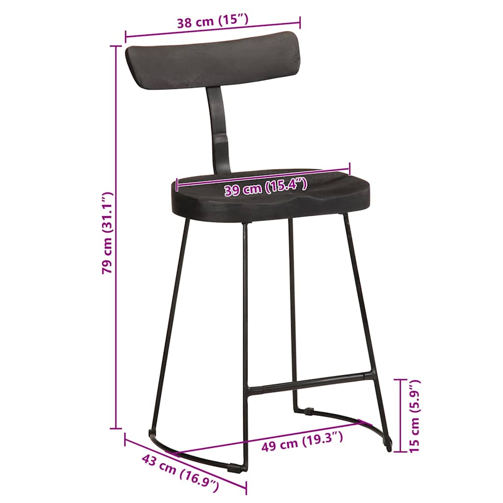 Sgabelli da Bar 2 pz Neri 49x43x79 cm Legno Massello di Mango