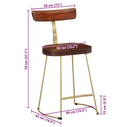 Sgabelli da Bar 2 pz 49x43x79 cm in Legno Massello di Mango