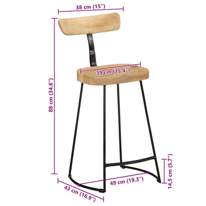 Sgabelli da Bar 2 pz 49x43x88 cm in Legno Massello di Mango