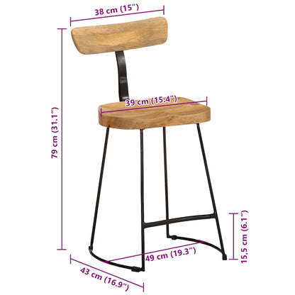 Sgabelli da Bar 2 pz 49x43x79 cm in Legno Massello di Mango