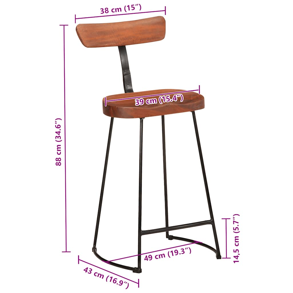 Sgabelli da Bar 2 pz 49x43x88 cm in Legno Massello di Mango