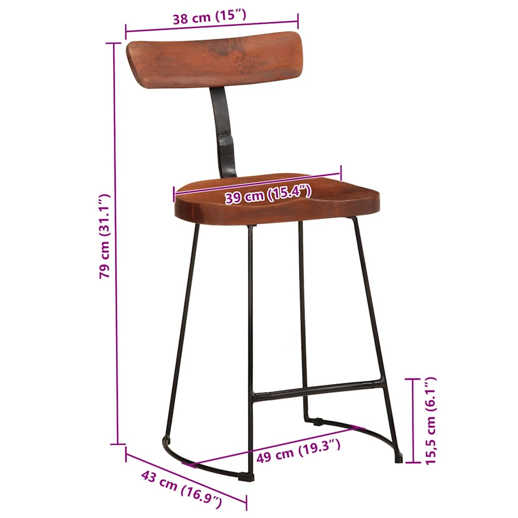 Sgabelli da Bar 2 pz 49x43x79 cm in Legno Massello di Mango