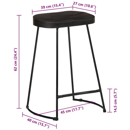 Sgabelli da Bar 2 pz Neri 45x40x62 cm Legno Massello di Mango