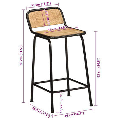 Sgabelli da Bar 2 pz 46x35,5x80 cm Legno Massello Grezzo Mango