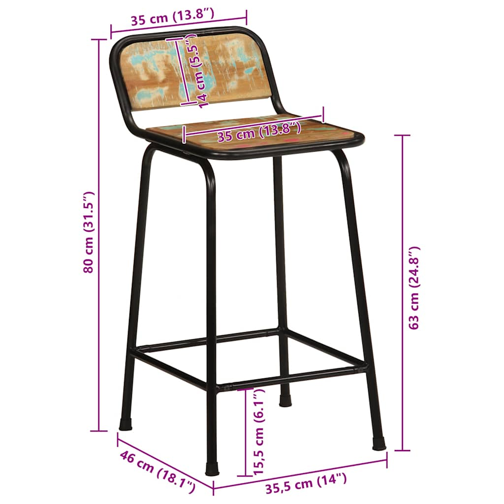 Sgabelli da Bar 2 pz 46x35,5x80 cm Legno Massello di Recupero - homemem39