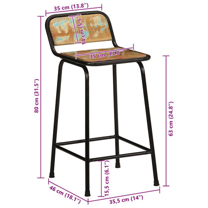 Sgabelli da Bar 2 pz 46x35,5x80 cm Legno Massello di Recupero