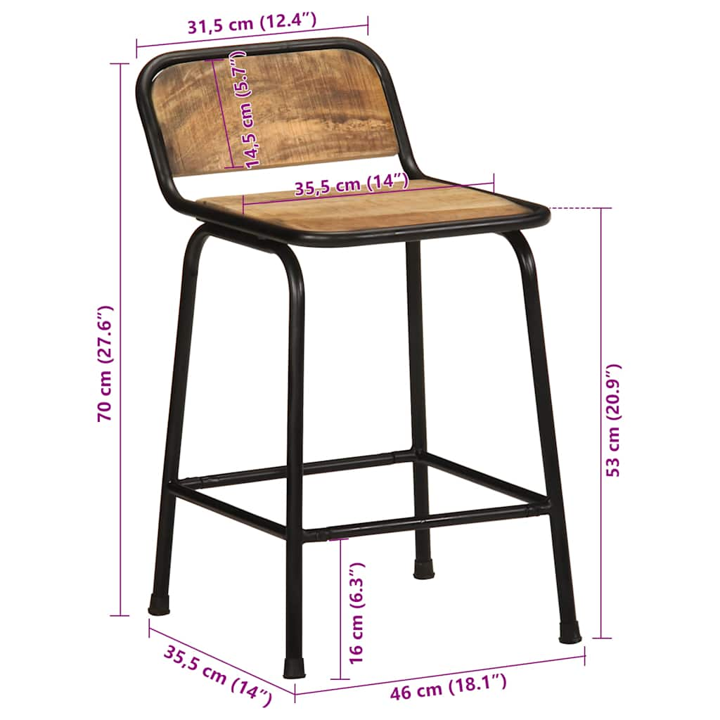 Sgabelli da Bar 4 pz 46x35,5x70 cm Legno Massello Grezzo Mango - homemem39