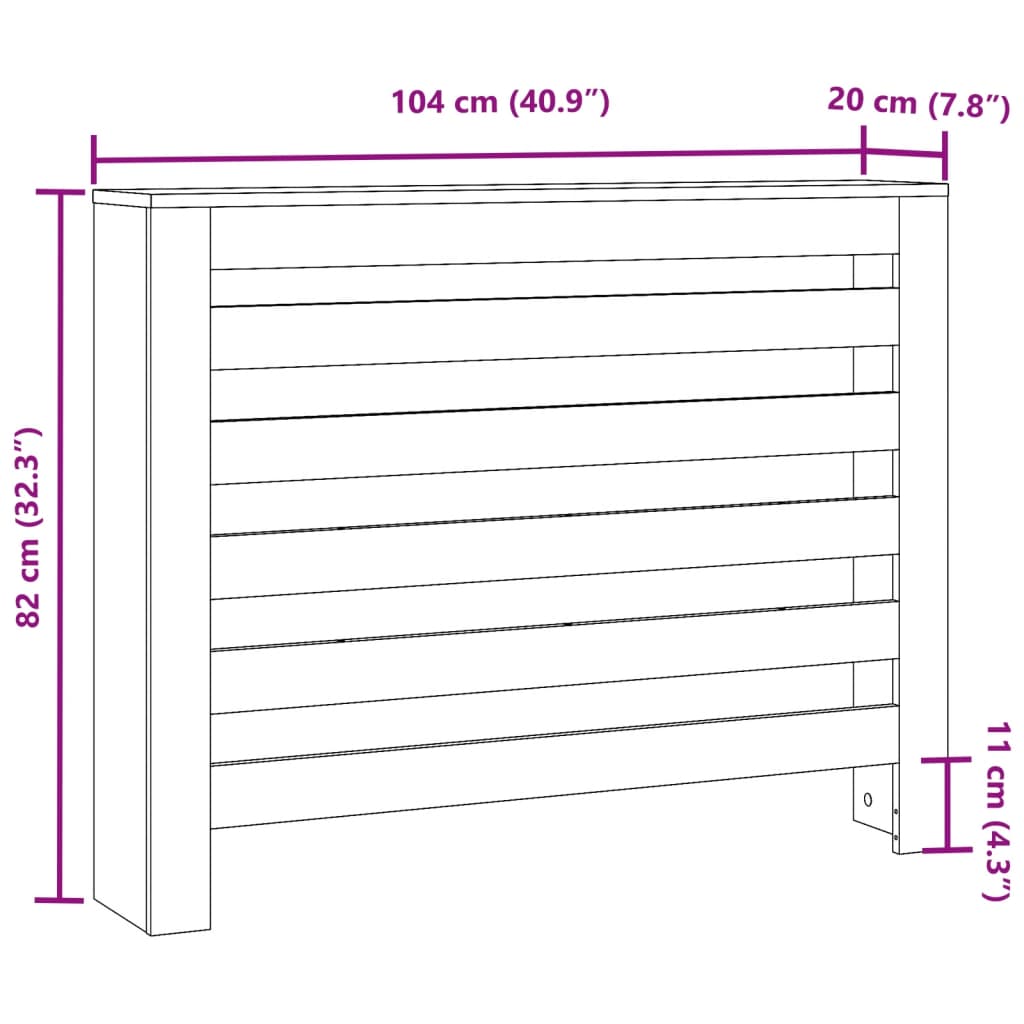 Copertura Termosifone Grigio Cemento 104x20x82cm in Multistrato