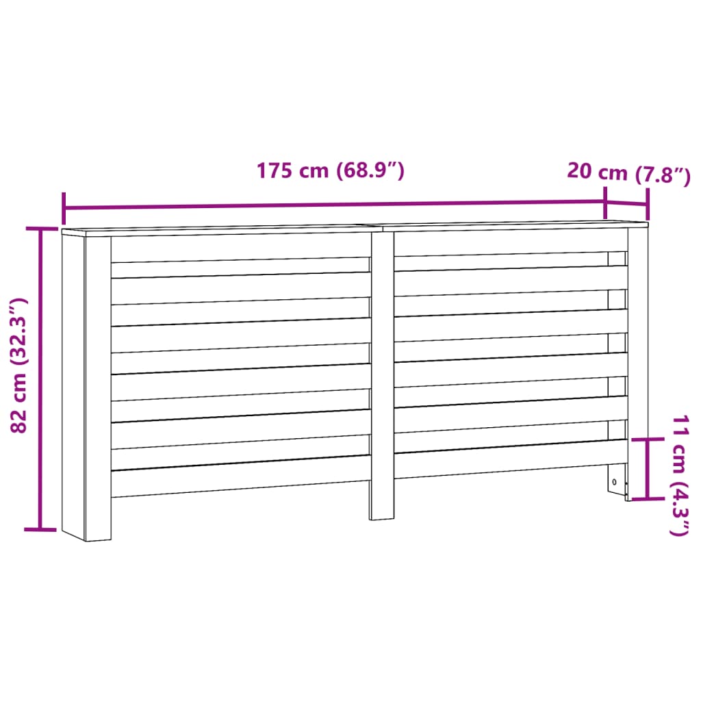 Copertura Termosifone Nera 175x20x82 cm in Legno Multistrato