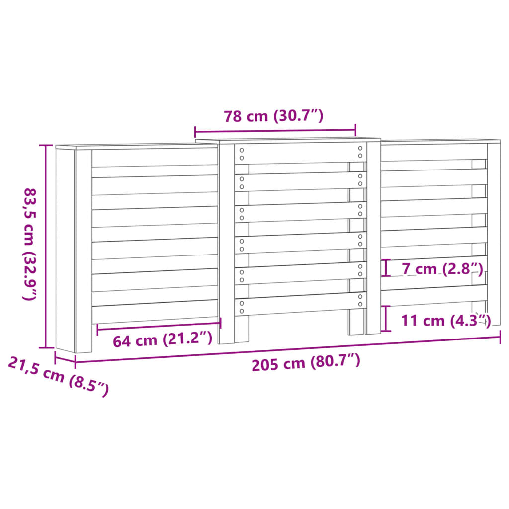 Copertura Termosifone Bianca 205x21,5x83,5 cm Legno Multistrato