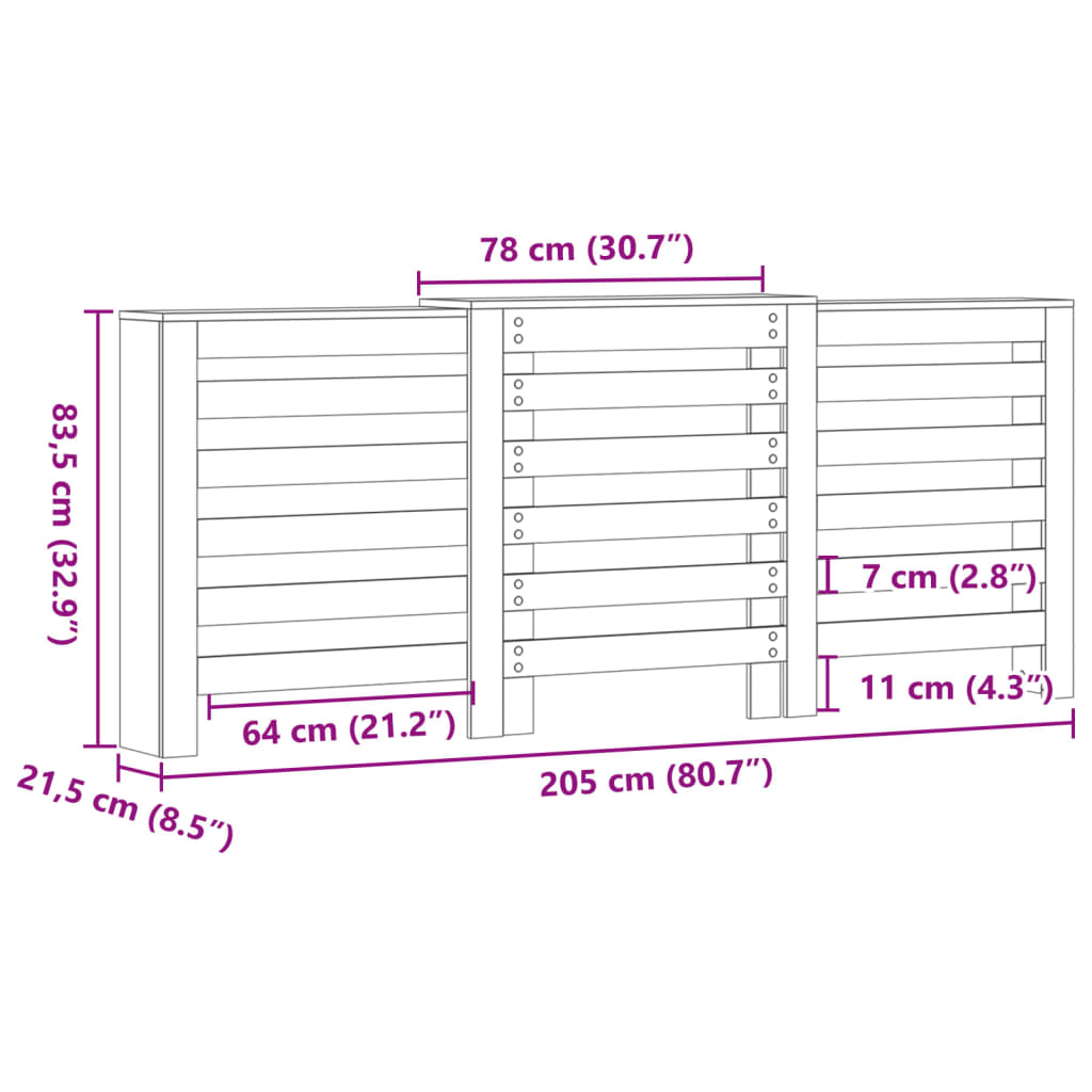 Copertura Termosifone Rovere Sonoma 205x21,5x83,5cm Multistrato