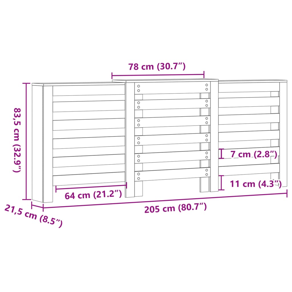 Copertura Termosifone Grigio Sonoma 205x21,5x83,5cm Multistrato - homemem39