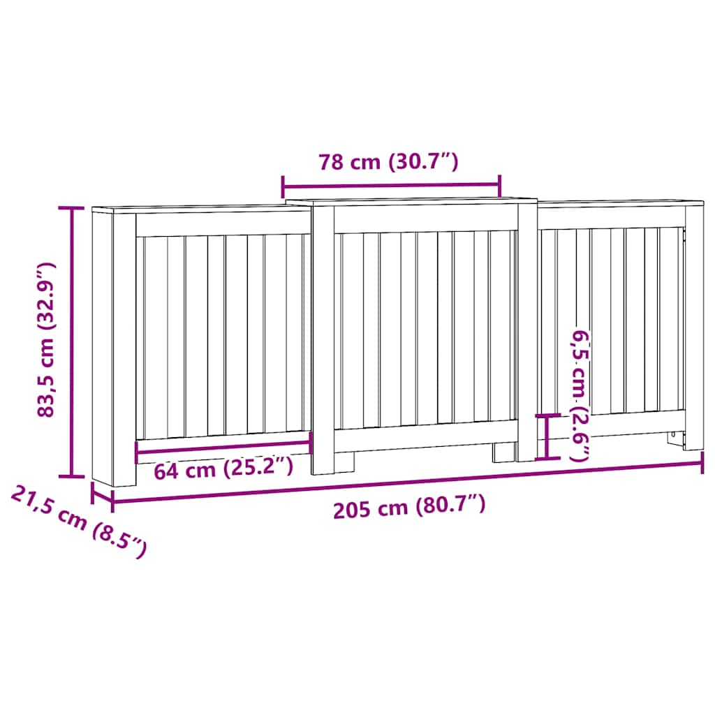 Copertura Termosifone Nera 205x21,5x83,5 cm Legno Multistrato