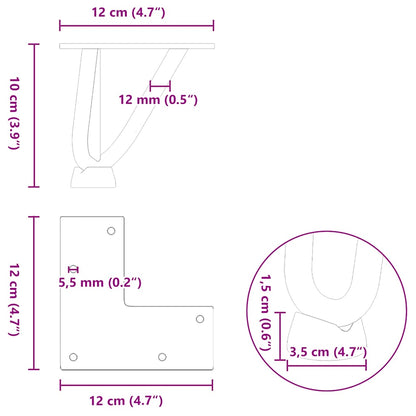Gambe per Tavolo a Forcina 4 pz Nero 10 cm in Acciaio Massiccio - homemem39