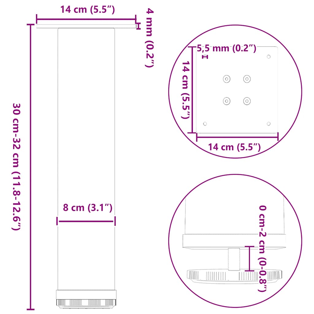 Gambe per Tavolino 4 pz Bianco 30-32 cm Acciaio - homemem39