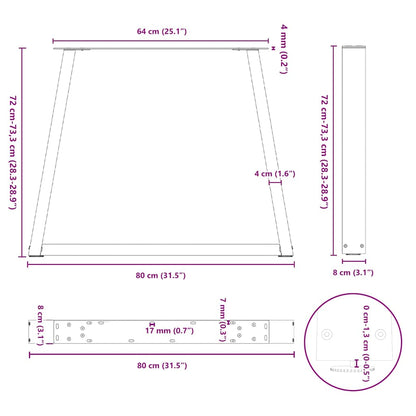 Gambe per Tavolo da Pranzo a V 3 pz Nero 80x(72-73,3)cm Acciaio - homemem39