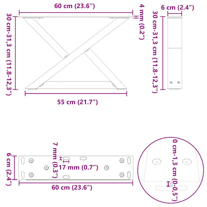 Gambe per Tavolino 2 pz Bianco 60x(30-31,3) cm in Acciaio