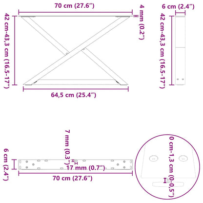 Gambe per Tavolino 2 pz Antracite 70x(42-43,3) cm in Acciaio - homemem39