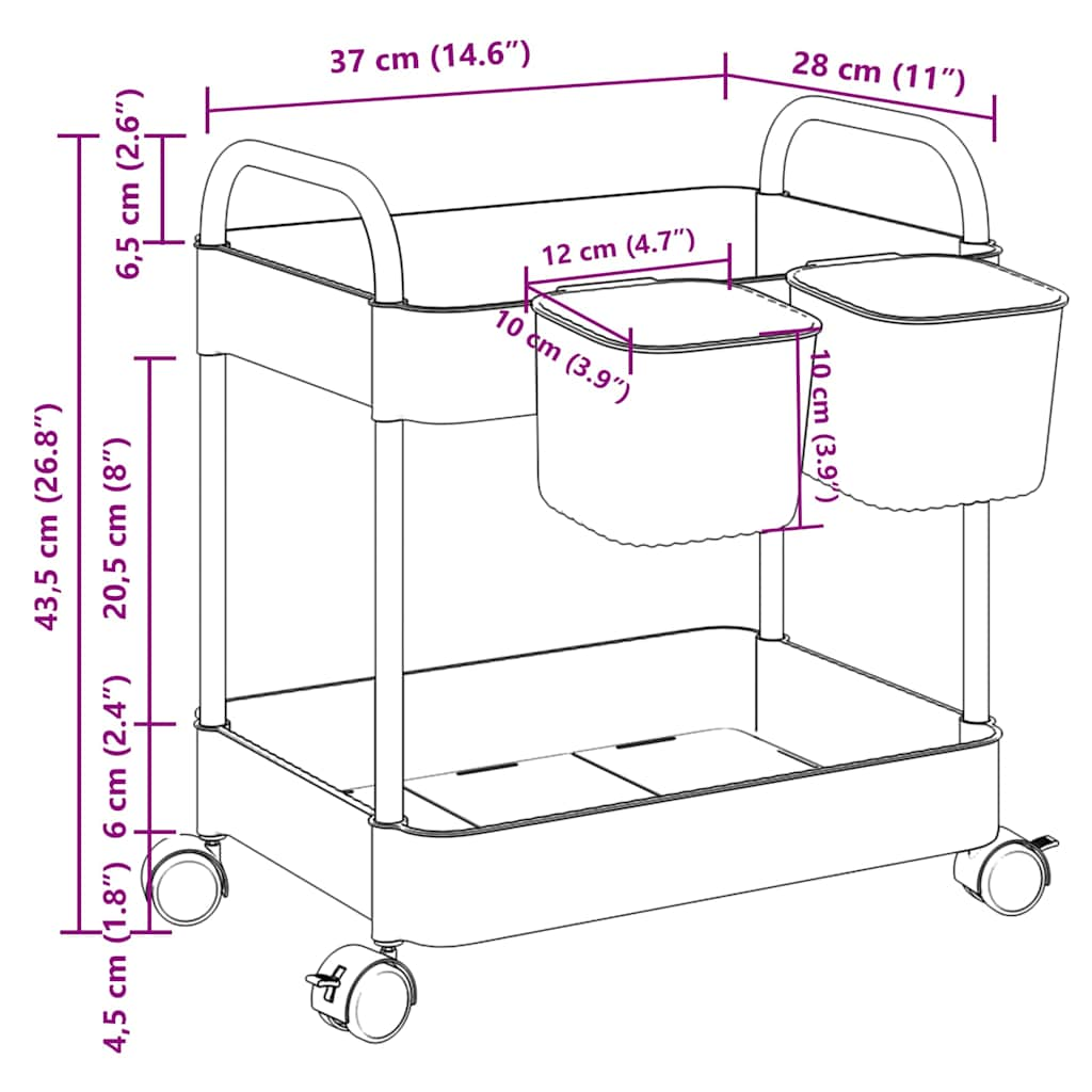 Carrello Portaoggetti a 2 Livelli 37x28x43,5 cm in Acrilico