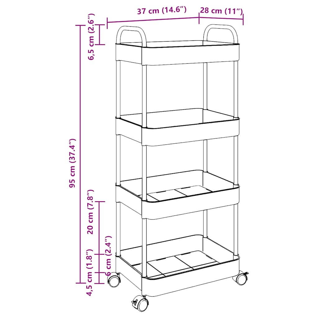 Carrello Portaoggetti a 4 Livelli 37x28x95 cm in Acrilico - homemem39