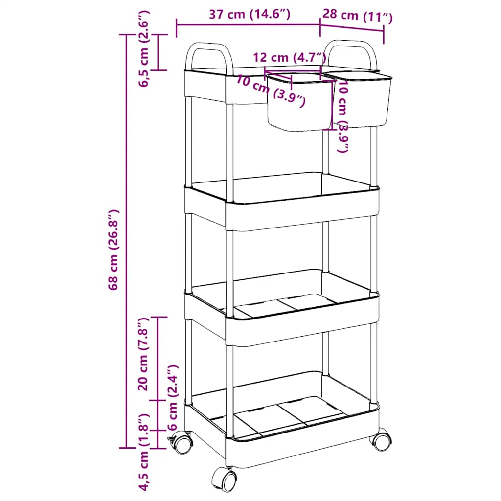 Carrello Portaoggetti a 4 Livelli 37x28x95 cm in Acrilico - homemem39