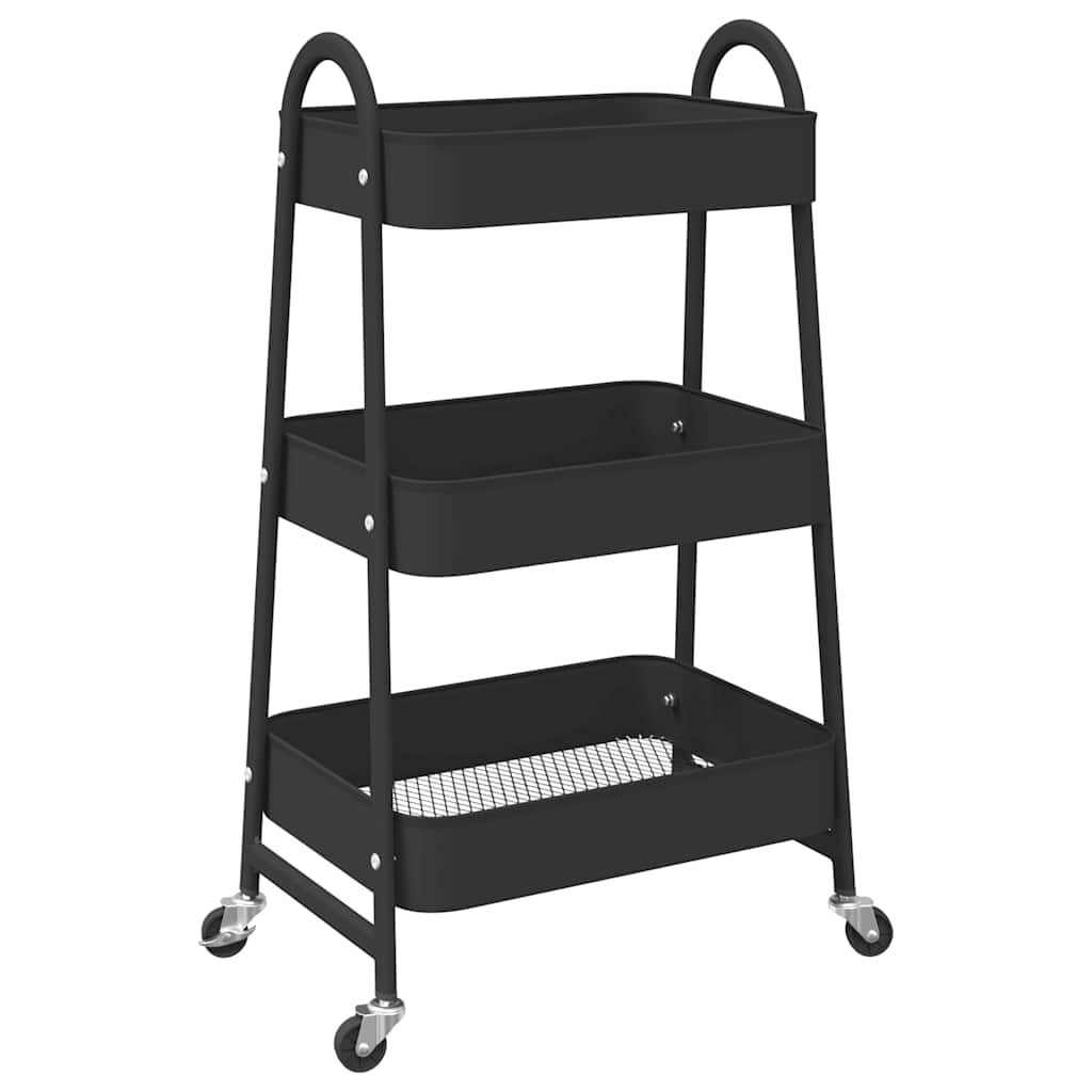 Carrello Portaoggetti a 3 Ripiani Nero 42x41,5x77 cm in Acciaio - homemem39