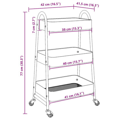 Carrello Portaoggetti a 3 Ripiani Bianco 42x41,5x77 cm Acciaio - homemem39