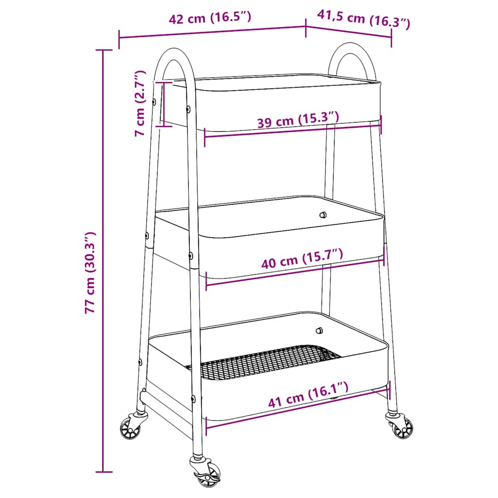 Carrello Portaoggetti a 3 Ripiani Blu 42x41,5x77 cm in Acciaio - homemem39