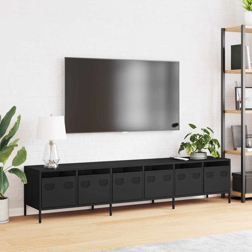 Mobile TV Nero 202x39x43,5 cm in Acciaio Laminato a Freddo - homemem39