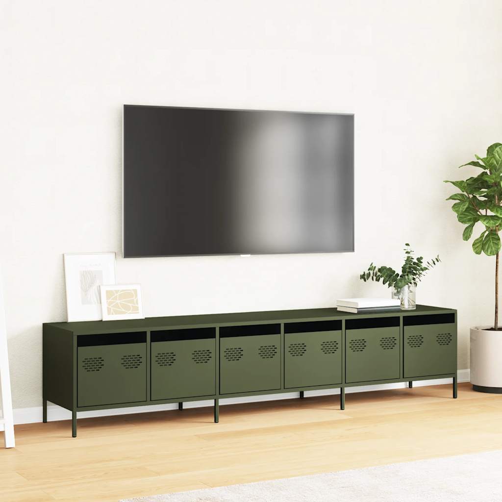 Mobile TV Verde Oliva 202x39x43,5 cm Acciaio Laminato a Freddo - homemem39