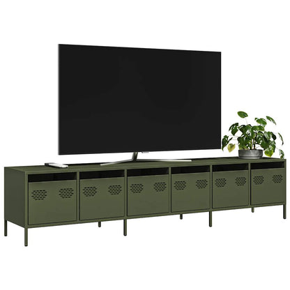 Mobile TV Verde Oliva 202x39x43,5 cm Acciaio Laminato a Freddo