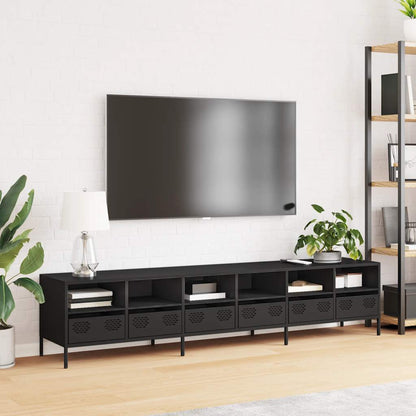 Mobile TV Nero 202x39x43,5 cm in Acciaio Laminato a Freddo