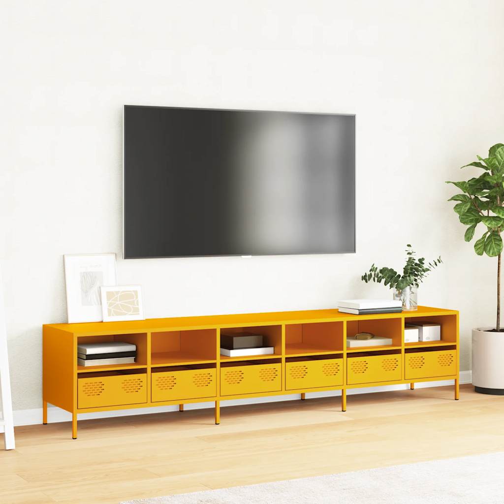 Mobile TV Giallo Senape 202x39x43,5cm Acciaio Laminato a Freddo - homemem39