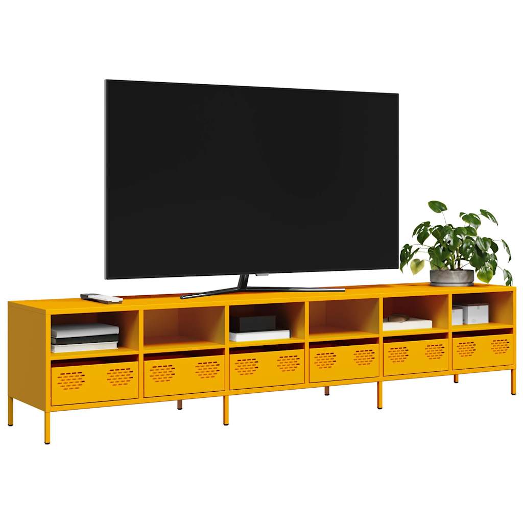 Mobile TV Giallo Senape 202x39x43,5cm Acciaio Laminato a Freddo