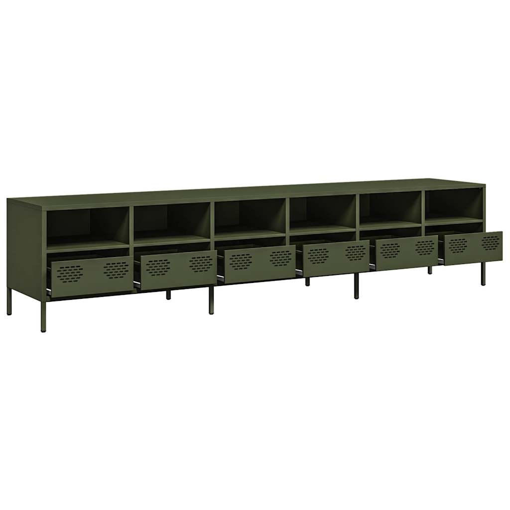 Mobile TV Verde Oliva 202x39x43,5 cm Acciaio Laminato a Freddo