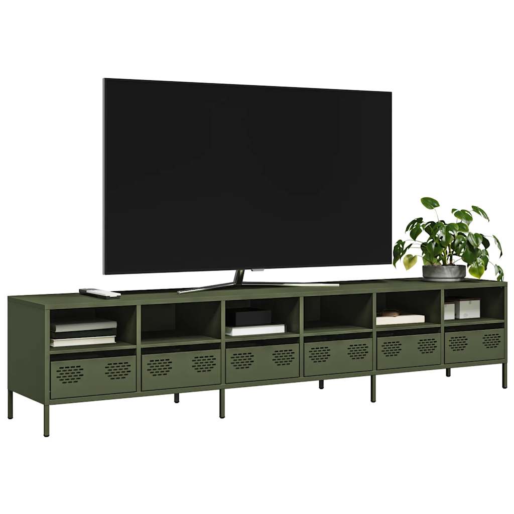 Mobile TV Verde Oliva 202x39x43,5 cm Acciaio Laminato a Freddo - homemem39