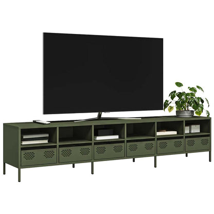 Mobile TV Verde Oliva 202x39x43,5 cm Acciaio Laminato a Freddo