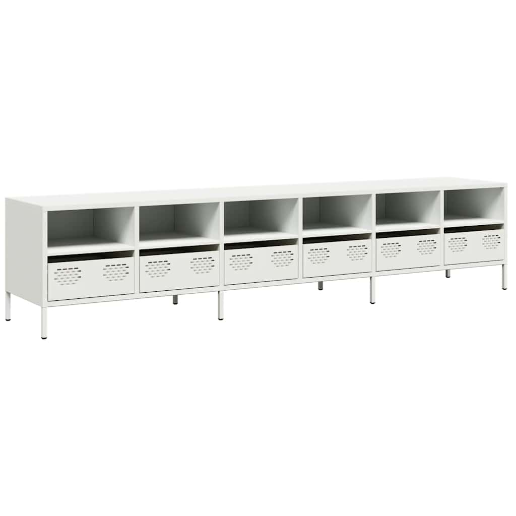 Mobile TV Bianco 202x39x43,5 cm in Acciaio Laminato a Freddo